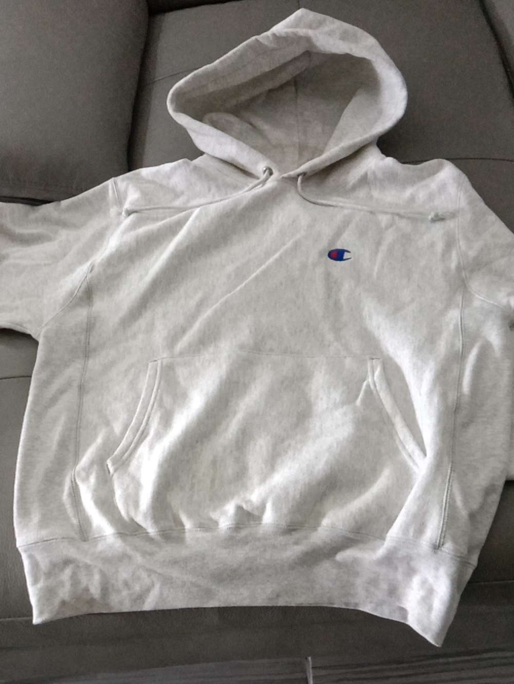 Champion Men's Heather Light Gray Pullover Hoodie with Small Logo